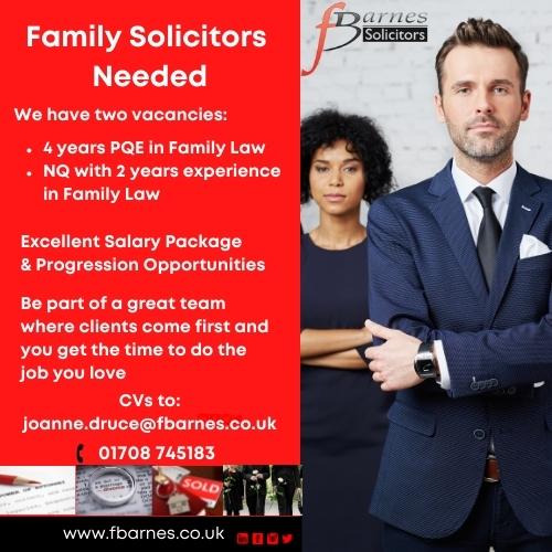 4 Years PQE Family Solicitor Vacancy at F Barnes Solicitors