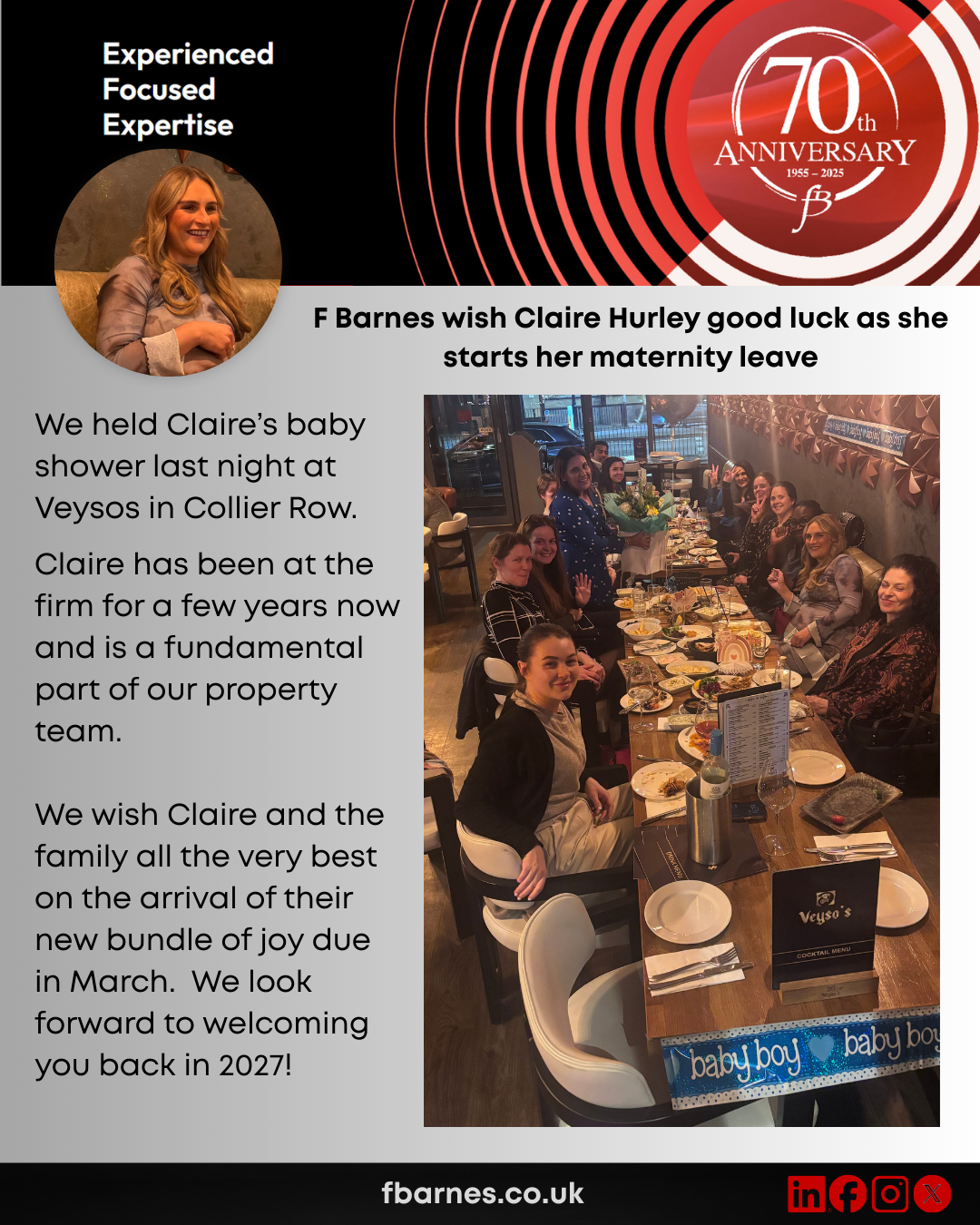 F Barnes celebrates Claire Hurley’s baby shower