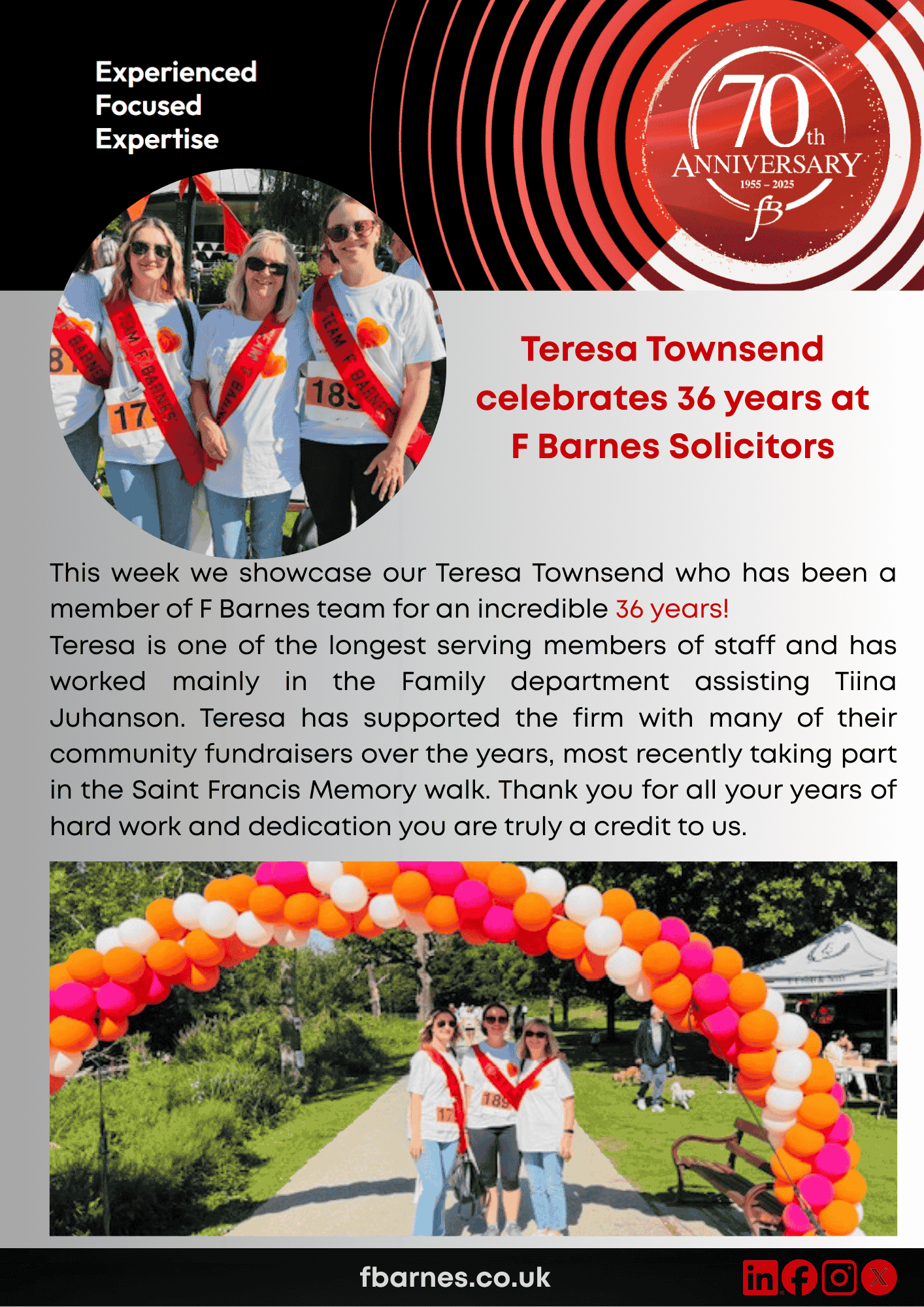 Teresa Townsend Celebrates 36 years at F Barnes Solicitors