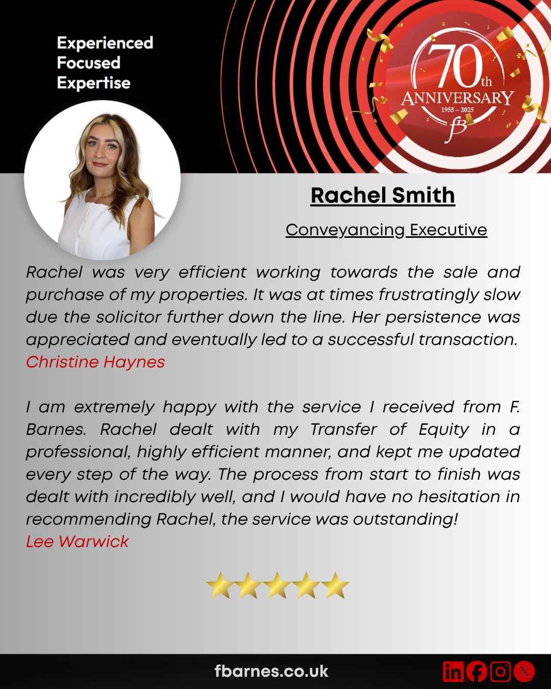 Rachel Smith Celebrates 2nd Anniversary at F Barnes